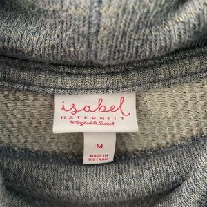 Sweater/slight turtle neck sweater. It is gray with gold woven it